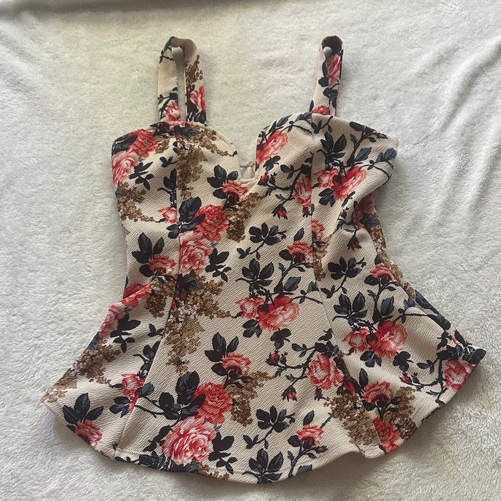 Fashion Magazine Floral Camisole in Cream and Red